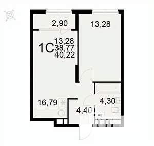 1-к квартира, вторичка, 40м2, 13/22 этаж