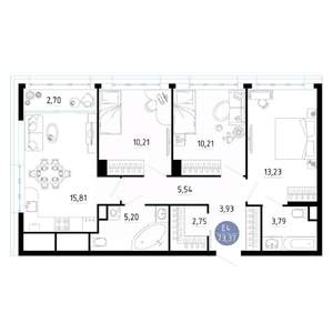 3-к квартира, вторичка, 73м2, 15/25 этаж