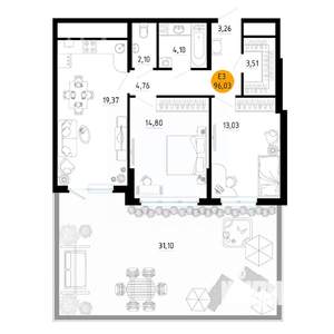 2-к квартира, вторичка, 96м2, 1/25 этаж