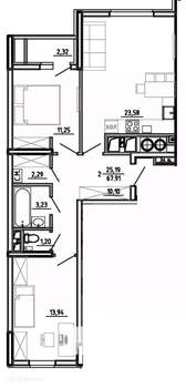 2-к квартира, вторичка, 68м2, 1/26 этаж