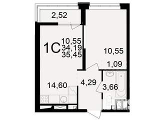 1-к квартира, вторичка, 34м2, 14/25 этаж