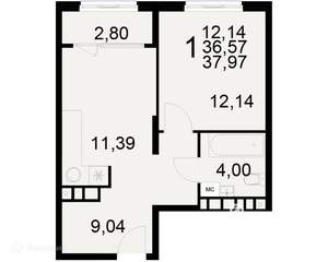 1-к квартира, вторичка, 38м2, 7/22 этаж