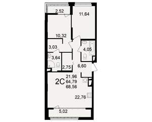 2-к квартира, вторичка, 65м2, 12/25 этаж