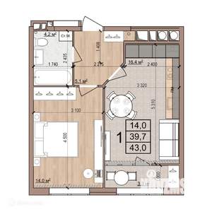 1-к квартира, вторичка, 43м2, 13/17 этаж