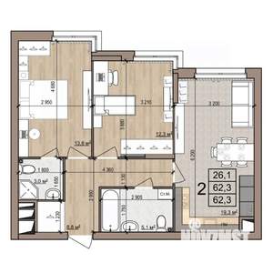 2-к квартира, строящийся дом, 62м2, 2/25 этаж