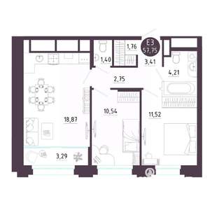 2-к квартира, вторичка, 58м2, 3/18 этаж