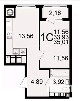 1-к квартира, сданный дом, 35м2, 18/25 этаж