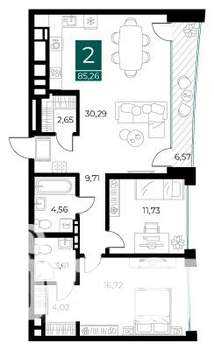 2-к квартира, вторичка, 85м2, 6/14 этаж