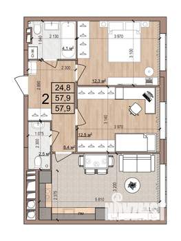 2-к квартира, вторичка, 58м2, 3/16 этаж