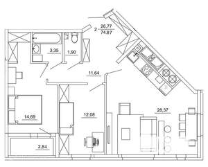 2-к квартира, вторичка, 75м2, 8/26 этаж