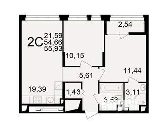 2-к квартира, вторичка, 55м2, 9/25 этаж
