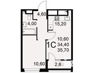 1-к квартира, вторичка, 34м2, 3/23 этаж