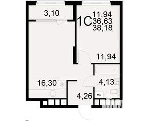 1-к квартира, вторичка, 37м2, 18/21 этаж