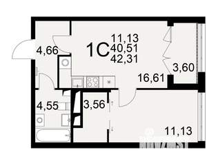 1-к квартира, вторичка, 41м2, 14/25 этаж