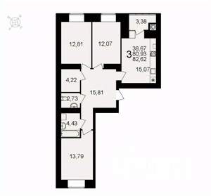 3-к квартира, вторичка, 83м2, 2/16 этаж