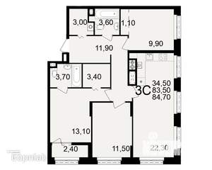 3-к квартира, вторичка, 85м2, 1/10 этаж