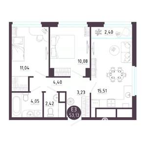 2-к квартира, вторичка, 53м2, 2/18 этаж