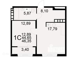 1-к квартира, вторичка, 46м2, 6/22 этаж