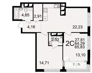 2-к квартира, вторичка, 64м2, 14/25 этаж