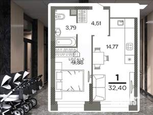 1-к квартира, вторичка, 32м2, 24/26 этаж