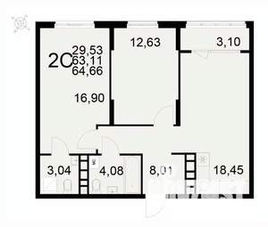 2-к квартира, вторичка, 65м2, 14/22 этаж