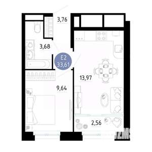 1-к квартира, вторичка, 34м2, 10/25 этаж