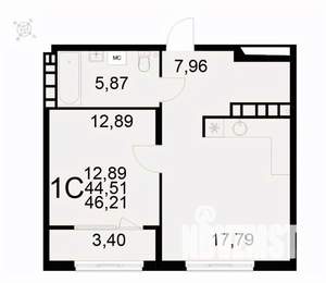 1-к квартира, вторичка, 46м2, 16/22 этаж