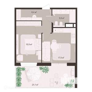 1-к квартира, вторичка, 70м2, 1/9 этаж