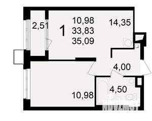 1-к квартира, вторичка, 34м2, 2/23 этаж