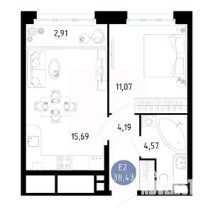1-к квартира, вторичка, 38м2, 8/20 этаж