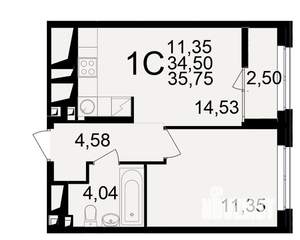 1-к квартира, вторичка, 35м2, 12/25 этаж
