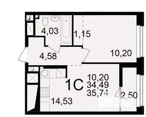 1-к квартира, вторичка, 34м2, 2/25 этаж