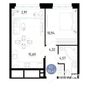 1-к квартира, вторичка, 38м2, 7/25 этаж