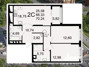 2-к квартира, вторичка, 70м2, 23/26 этаж