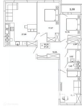 3-к квартира, вторичка, 97м2, 16/26 этаж