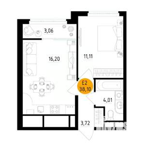 1-к квартира, вторичка, 38м2, 25/25 этаж