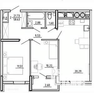 2-к квартира, вторичка, 59м2, 11/26 этаж