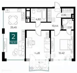 2-к квартира, вторичка, 79м2, 6/14 этаж