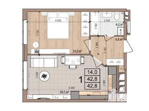 1-к квартира, вторичка, 43м2, 3/16 этаж