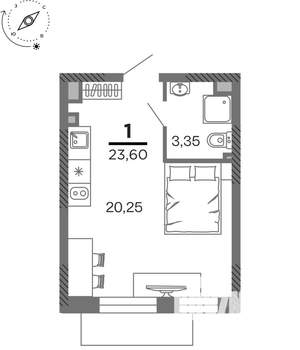 1-к квартира, вторичка, 24м2, 3/25 этаж
