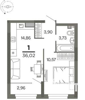 1-к квартира, вторичка, 36м2, 25/26 этаж