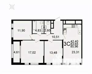 3-к квартира, вторичка, 86м2, 7/26 этаж