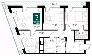3-к квартира, вторичка, 76м2, 9/13 этаж