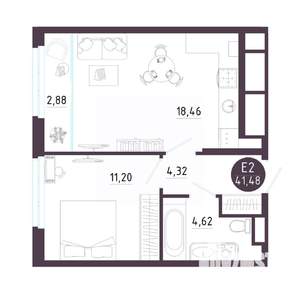 1-к квартира, вторичка, 41м2, 13/18 этаж