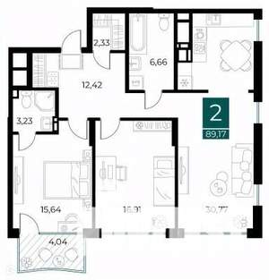 2-к квартира, вторичка, 89м2, 4/14 этаж
