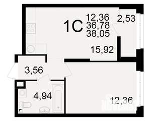 1-к квартира, вторичка, 37м2, 5/25 этаж