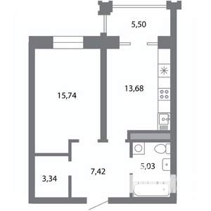1-к квартира, строящийся дом, 48м2, 5/5 этаж