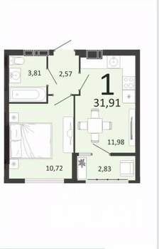 1-к квартира, вторичка, 32м2, 2/15 этаж