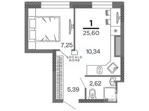 1-к квартира, вторичка, 26м2, 19/25 этаж