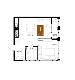 1-к квартира, вторичка, 50м2, 7/9 этаж